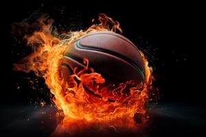 baloncesto pelota en fuego. generar ai foto