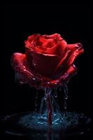 Red rose flower water splash. Generate Ai photo