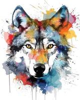 wolf head watercolor for print vector