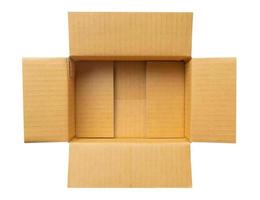 Open empty brown cardboard box isolated on white background top view photo