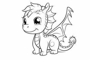 Baby dragon coloring page. Generate Ai photo