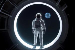 Spaceman in spacesuit in future. Generate Ai photo