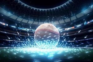 Big baseball ball in lights. Generate Ai photo