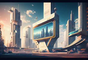 Futuristic city with billboards . Generate Ai. photo