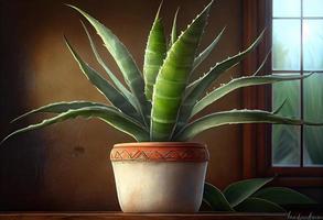 Aloe vera plant in a pot. Generate Ai. photo