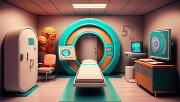 moderno y marcha médico poner en pantalla tecnología a habitación con mri equipo. generar ai. foto