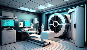 Modern and functioning medical screening technology at room with MRI equipment. Generate Ai. photo