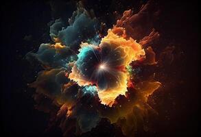 Creative abstract Particles background. Space nebula start burst. Generate Ai. photo