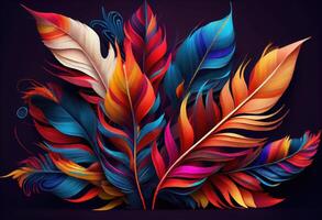 3d colorful feathers for carnival composition .Generate Ai. photo