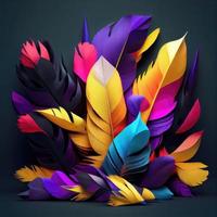 3d colorful feathers for carnival composition .Generate Ai. photo