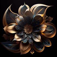 Flower with a gold and black design. Generate Ai. photo