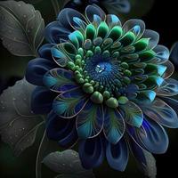 Flower with a blue and green design. Generate Ai. photo
