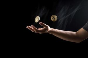 Bitcoin in hand. Generate Ai photo