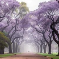 Jacaranda trees park. Generate Ai photo