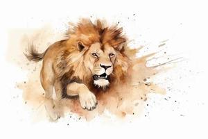 Lion watercolor splash run. Generate Ai photo