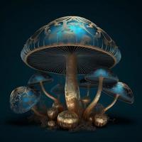 Gold mistery mushroom. Generate Ai photo