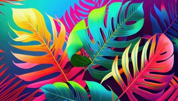tropical y palma hojas en brillante negrita holográfico colores. generar ai. foto