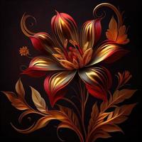 Flower with a gold and red design. Generate Ai. photo