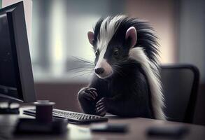 Portrait of an anthropomorphic skunk as a developer in the office. Generate Ai. photo