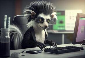 Portrait of an anthropomorphic skunk as a developer in the office. Generate Ai. photo