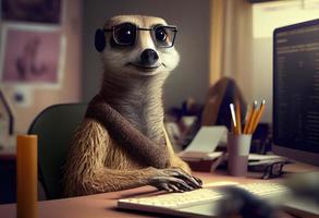 retrato de un antropomórfico suricata como un desarrollador en el oficina. generar ai. foto