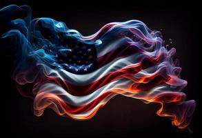 USA wavy flag made of smoke high quality image. Generate Ai. photo