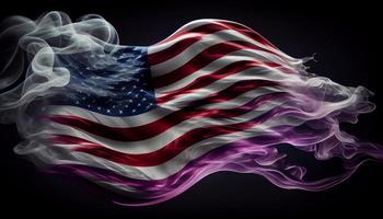 USA wavy flag made of smoke high quality image. Generate Ai. photo