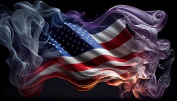 USA wavy flag made of smoke high quality image. Generate Ai. photo