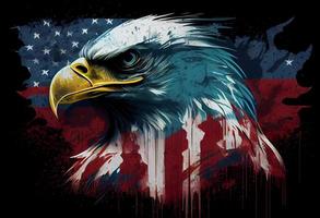 usa american flag creative patriotic background with bald eagle. Generate Ai. photo