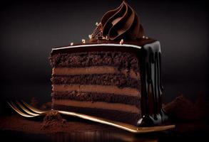 el más apetitoso chocolate pastel en oscuro antecedentes. generar ai. foto