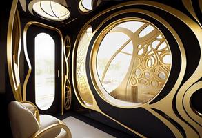 The interior of the spaceship gleamed with a luxurious sheen. Generate Ai. photo