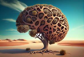 Tree in the shape of brain thinks and childrens to environmental solution. Generate Ai. photo