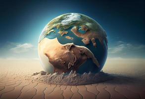 Earth melting by global warming or climate change problem. Generate Ai. photo