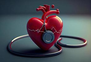 rojo corazón con estetoscopio. generar ai. foto