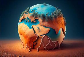 Earth melting by global warming or climate change problem. Generate Ai. photo