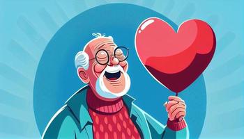 Grandparent hold heart balloon with smiling. Generate Ai. photo
