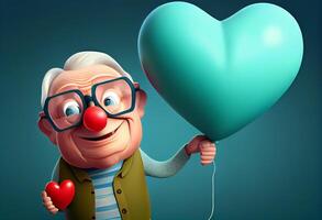 Grandparent hold heart balloon with smiling. Generate Ai. photo