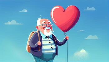 Grandparent hold heart balloon with smiling. Generate Ai. photo