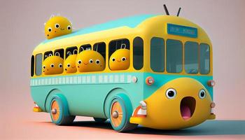 Funny and cute school bus illustration. Generate Ai. photo