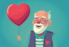 Grandparent hold heart balloon with smiling. Generate Ai. photo