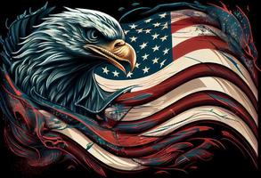 Wavy American flag with an eagle symbolizing strength and freedom . Generate Ai. photo