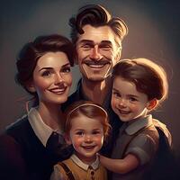 contento familia. familia retrato, mamá, papá y niños. generativo ai foto