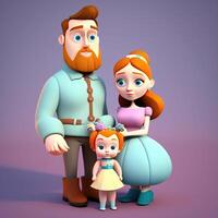 Cartoon 3d family couple with baby girl. photo