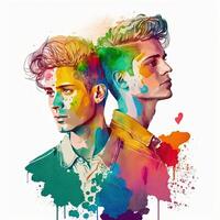 Love lgbtq concept. Young man gay couple lgbtq concept. Bright colors. photo