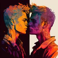 Love lgbtq concept. Young man gay couple lgbtq concept. Bright colors. photo