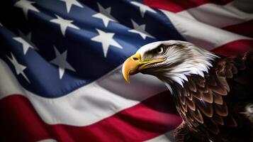 Labor day Wavy American flag with an eagle symbolize. photo