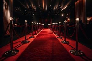 Red carpet stage with soft light. Generate Ai photo