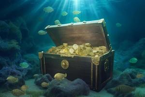 Chest with gold coins. Generate Ai photo