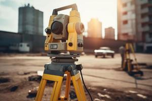 Surveyors equipment theodolite site. Generate Ai photo