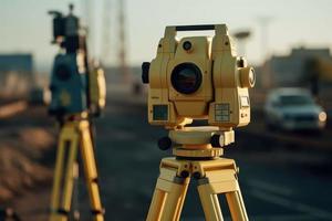 Surveyors equipment theodolite precision. Generate Ai photo